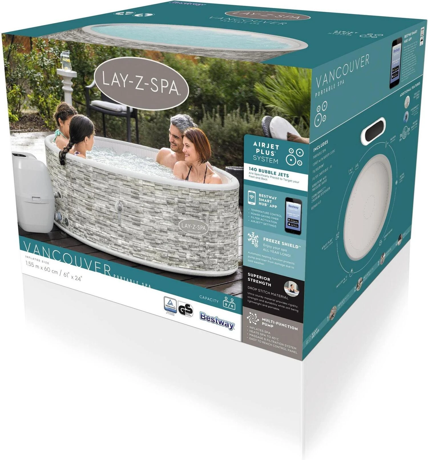 Bestway Opblaasbare Jacuzzi Lay-Z-Spa Vancouver Plus Rond Grijs D 155 H 60 Cm 17 Bestway Opblaasbare Jacuzzi Lay-Z-Spa Vancouver Plus Rond Grijs D 155 H 60 Cm - Afbeelding 15