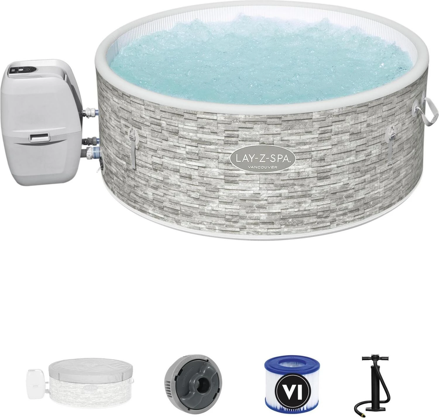 Bestway Opblaasbare Jacuzzi Lay-Z-Spa Vancouver Plus Rond Grijs D 155 H 60 Cm 4 Bestway Opblaasbare Jacuzzi Lay-Z-Spa Vancouver Plus Rond Grijs D 155 H 60 Cm - Afbeelding 2