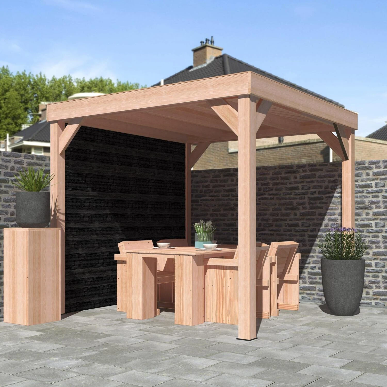 Overkapping Met Achterwand Zwart / Douglas 270 X 270 Cm 4 Overkapping Met Achterwand Zwart / Douglas 270 X 270 Cm - Afbeelding 2