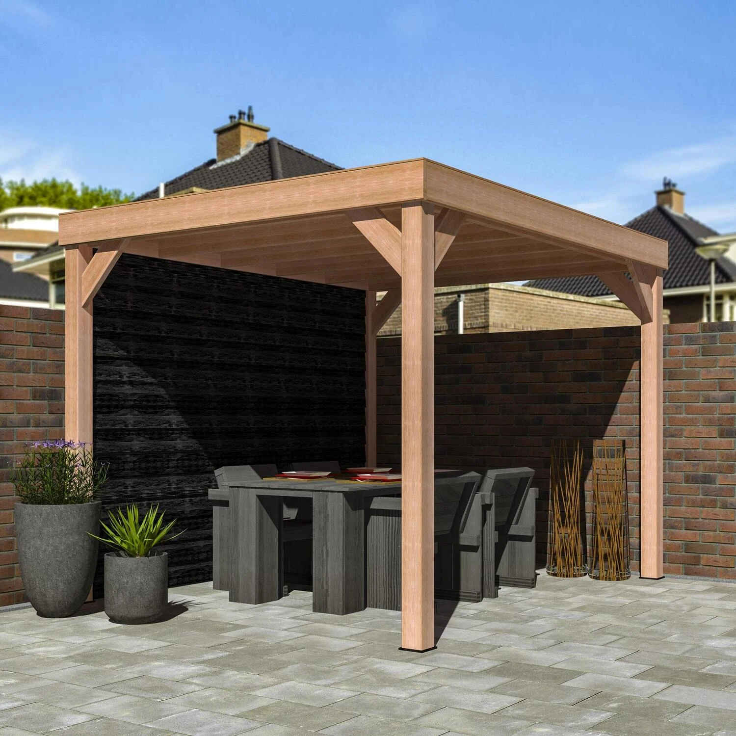 Overkapping Douglas + Achterwand Zweeds Rabat Zwart 270 X 330 Cm 4 Overkapping Douglas + Achterwand Zweeds Rabat Zwart 270 X 330 Cm - Afbeelding 2