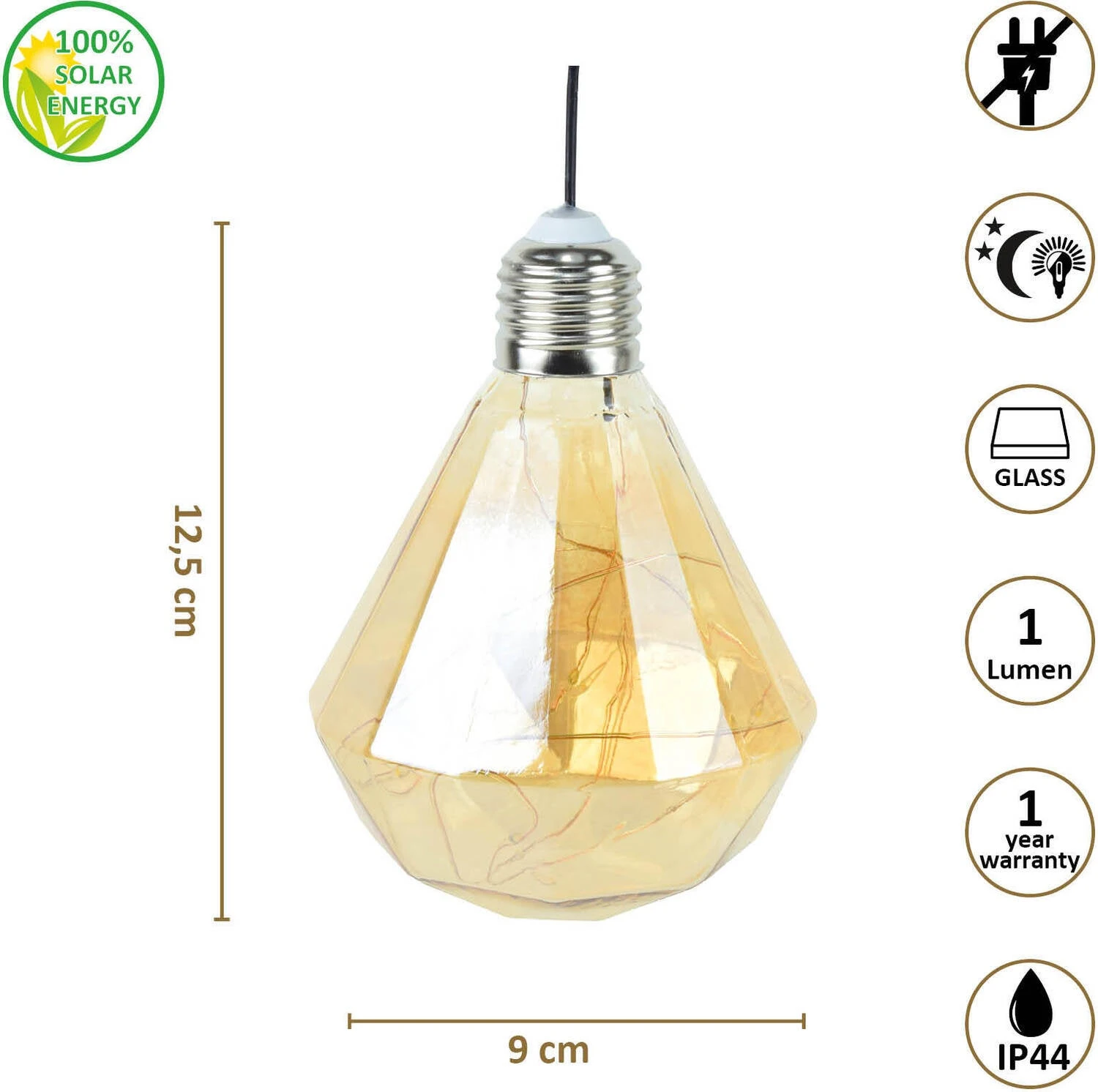 O'Daddy Solar Buiten Hanglamp Geel 9 X 9 X 12,5 Cm 4 O'Daddy Solar Buiten Hanglamp Geel 9 X 9 X 12,5 Cm - Afbeelding 2