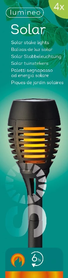 Lumineo Solar Fakkel Warm Wit Zwart D 7,5 H 27 Cm 4 Stuks 6 Lumineo Solar Fakkel Warm Wit Zwart D 7,5 H 27 Cm 4 Stuks - Afbeelding 4